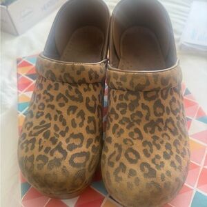 Dansko Leopard Print Slip-On Clogs - Brown